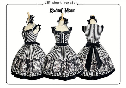 Little Bear - Gothic Lolita Black and White Striped JSK Set