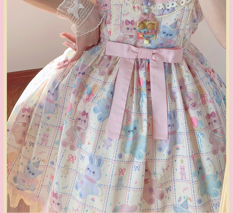 RichLolita - Starry Pudding Bear - Sweet Lolita Jumper Dress Printed OP Dress