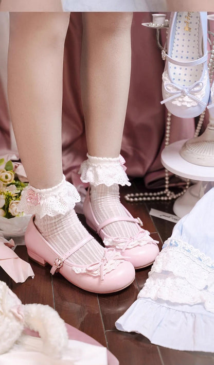 Sheep Puff - Young Layla - Vintage Lolita Shoes Low Heel Butterfly Shoes