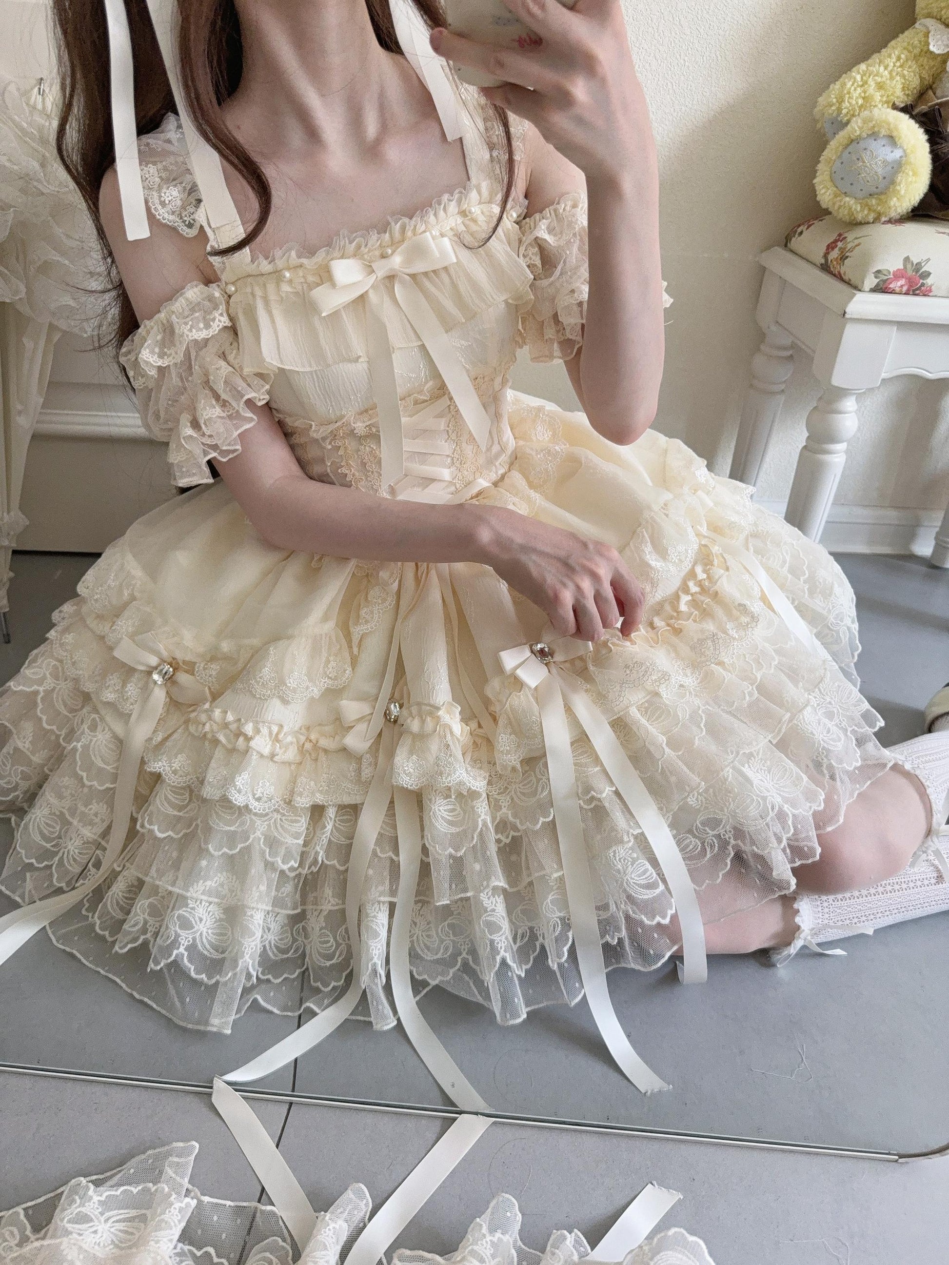 Sugar Girl - Ribbons of Love - Sweet Lolita JSK Dress, Tiered Ruffles