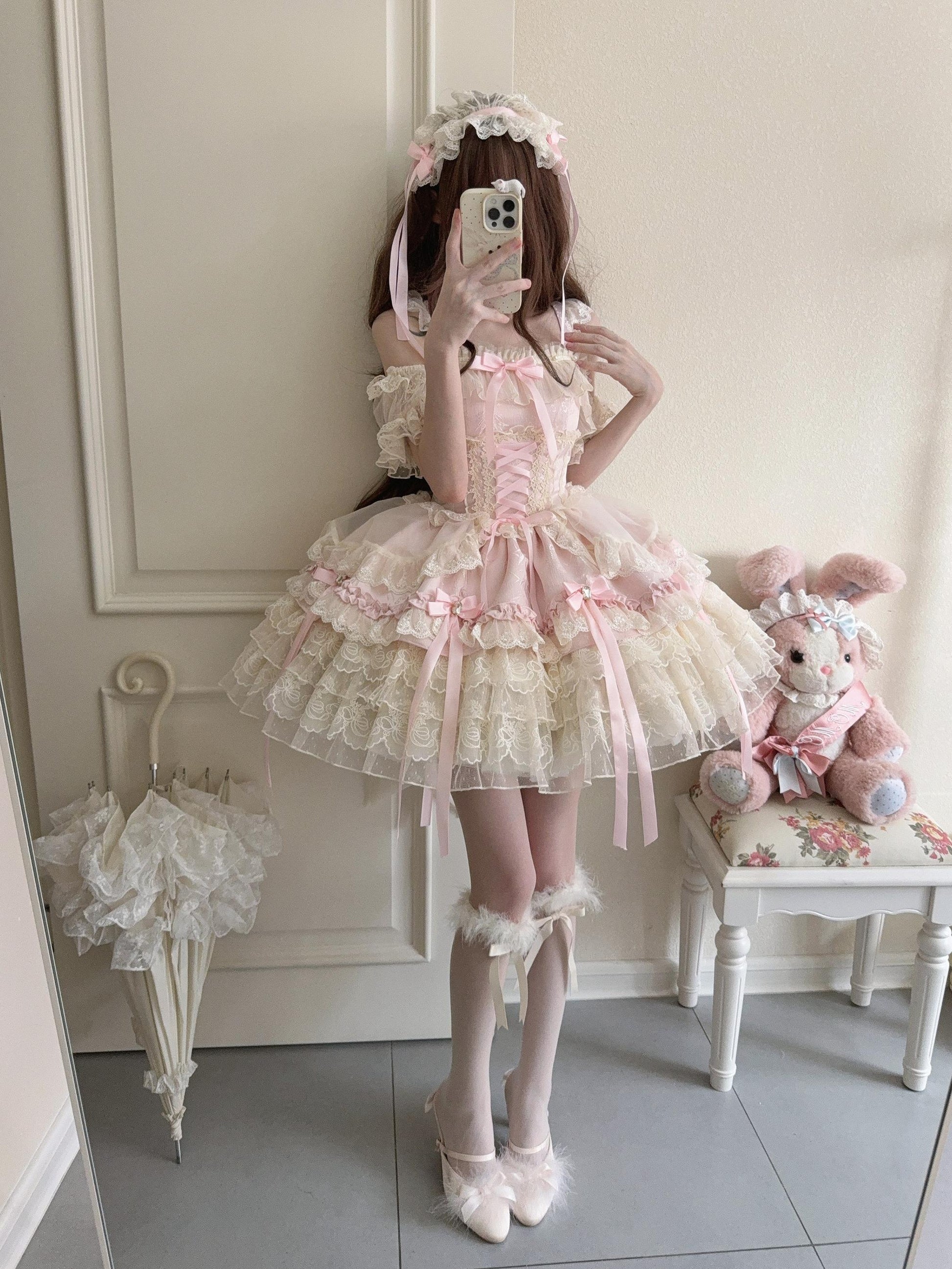 Sugar Girl - Ribbons of Love - Sweet Lolita JSK Dress, Tiered Ruffles