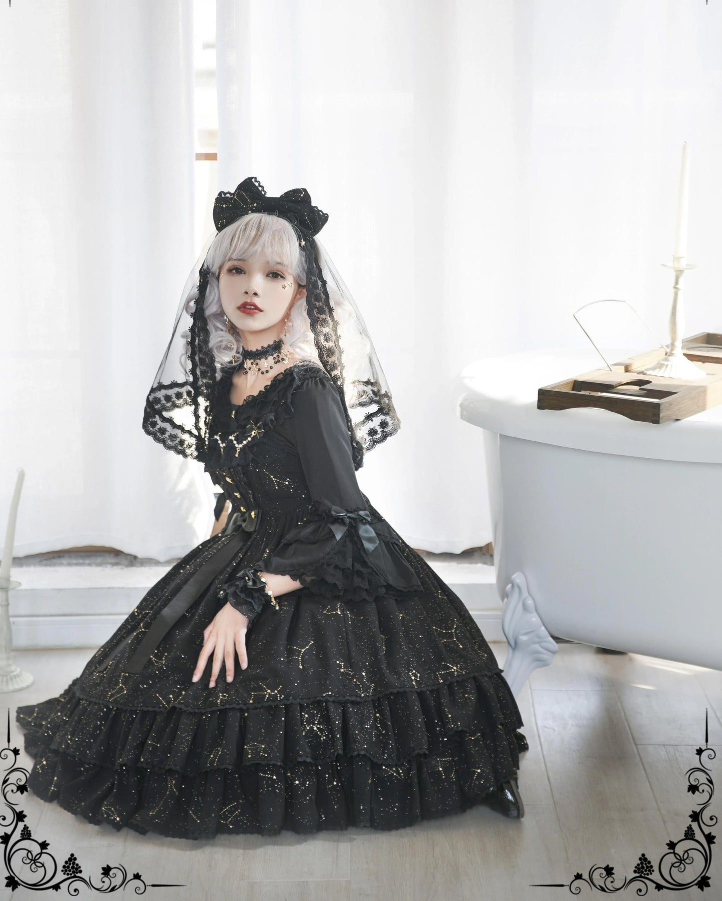 Sakuya Lolita - Whisper Of Stars - Constellation Foil Printing Elegant Lolita High Waist JSK Dress