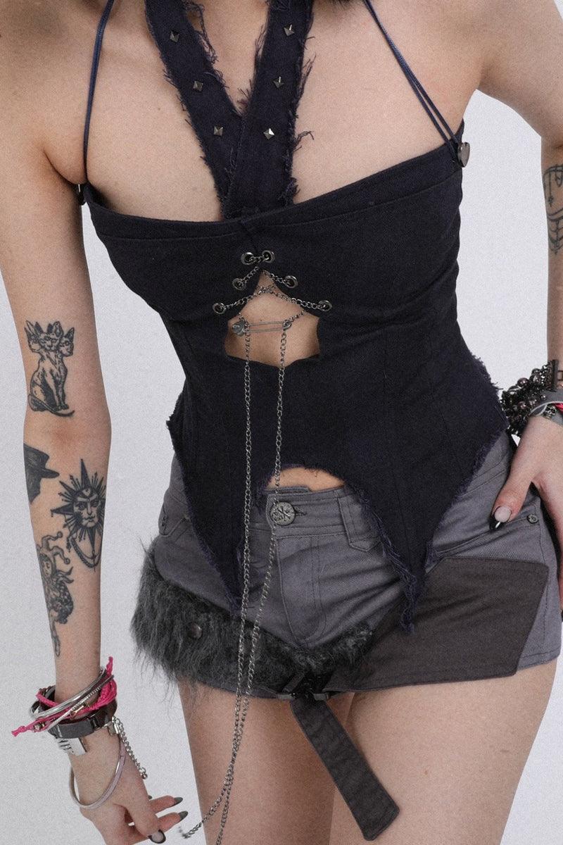 Denim Three-Way Corset Top