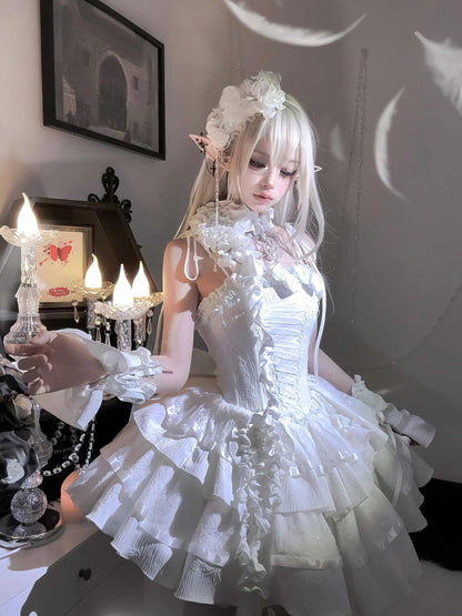 Silent Manor - White Gothic Lolita Fishbone JSK Dress