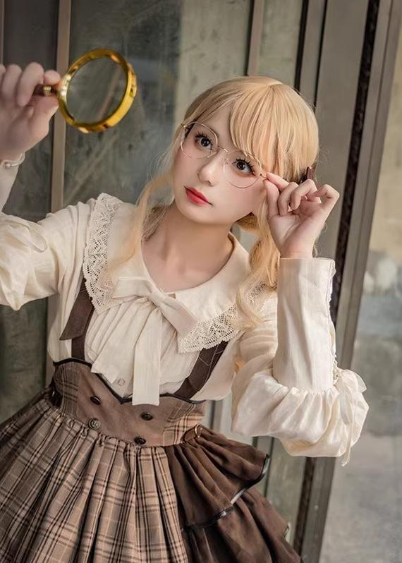 Honey Machine - Vanilla Latte - Retro Lolita Shirt Mutton Sleeve Innerwear