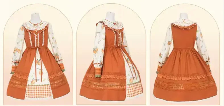 Mademoiselle Pearl - Persimmon - Autumn Persimmon Print Lolita OP JSK SK Dress