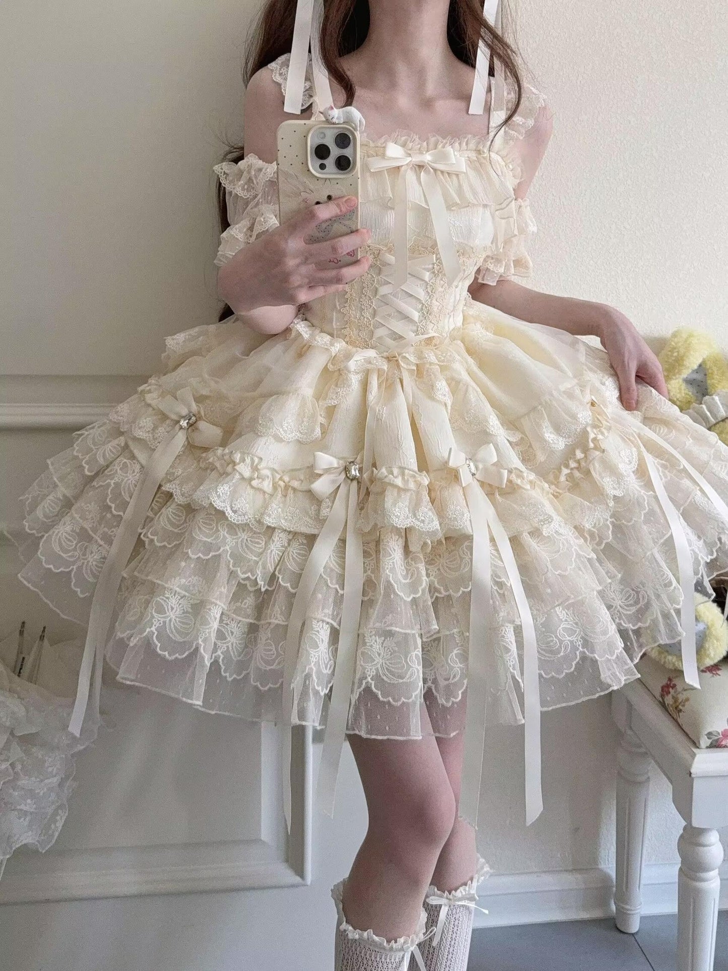 Sugar Girl - Ribbons of Love - Sweet Lolita JSK Dress, Tiered Ruffles