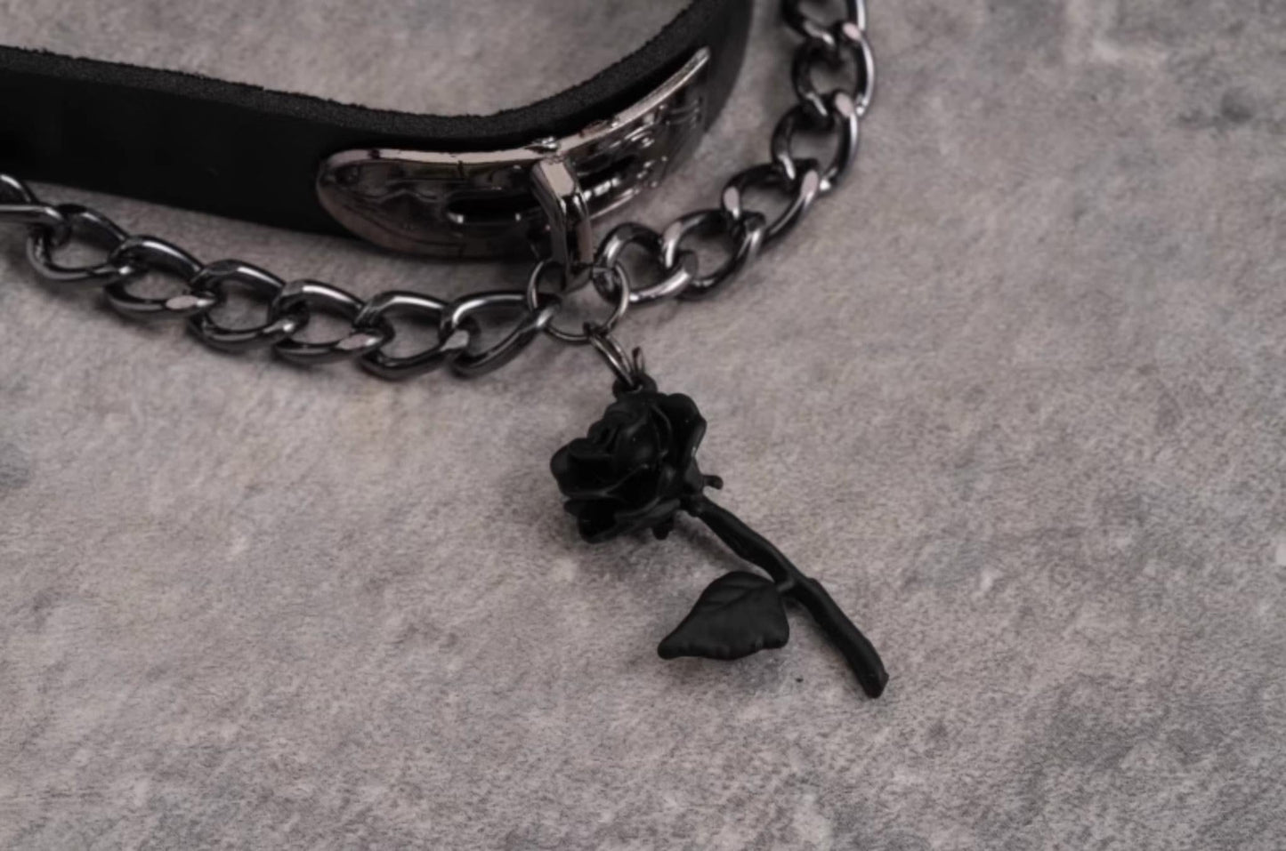 Strange Sugar - Gothic Lolita Choker Faux Leather Rose Pendant Necklace