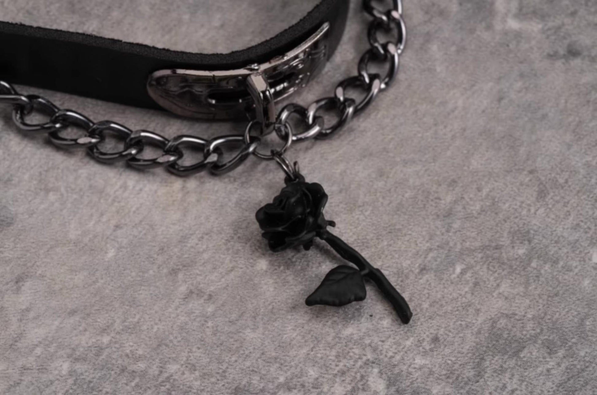 Strange Sugar - Gothic Lolita Choker Faux Leather Rose Pendant Necklace