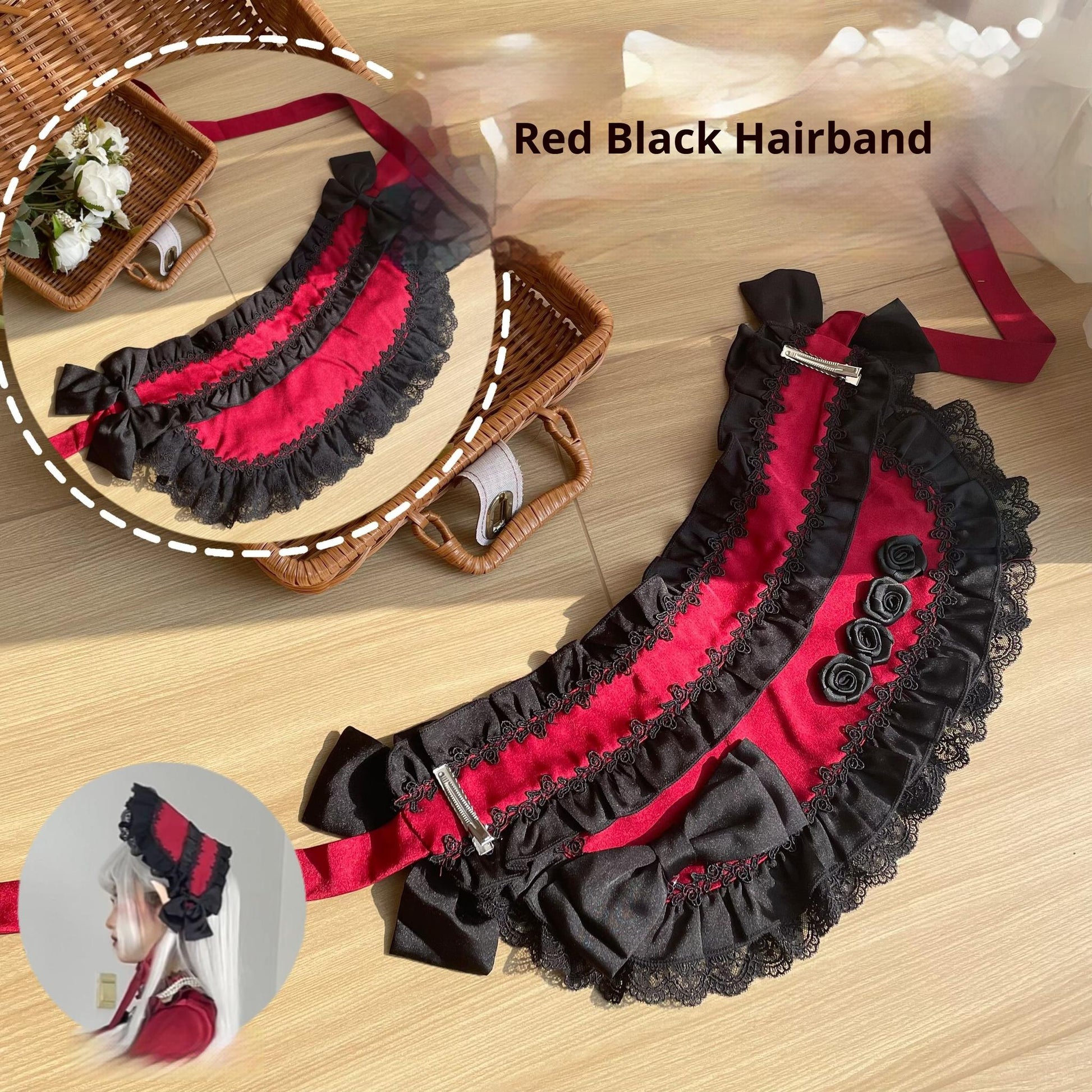 Uncle's Workshop - Stacked - Lolita Accessory Set Hairband Bow Trailing Brooch Choker