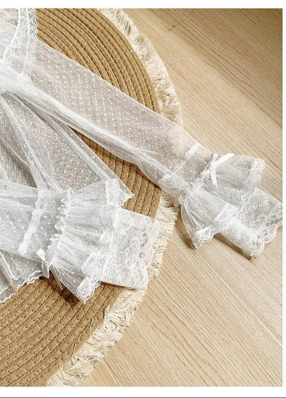 With PUJI - Letters and Poems - Summer Classic Lolita Shirt with Dotted Tulle and Long Sleeve