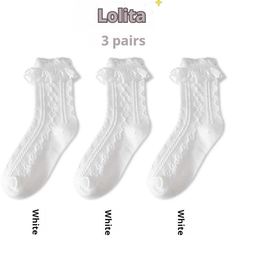JingChi - Sweet Lolita Socks Women's Multicolor JK Mid-Calf Socks
