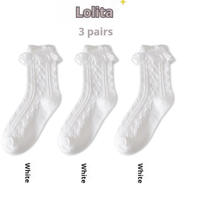 JingChi - Sweet Lolita Socks Women's Multicolor JK Mid-Calf Socks