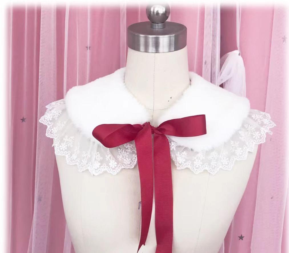 Candy Sweet - Winter Lolita False Collar Plush Bow Collar Scarf