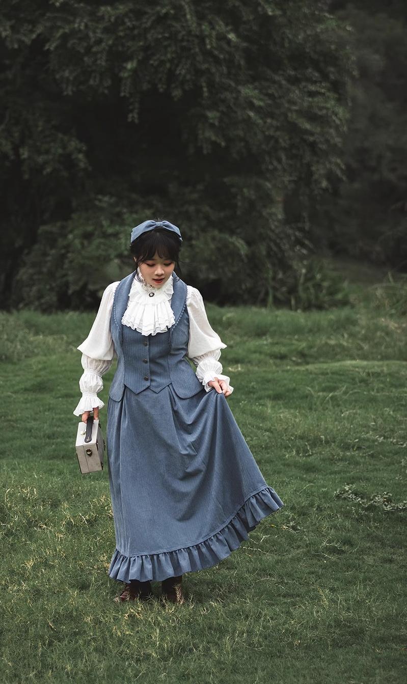 Forest Wardrobe - Misty Forest - Elegant Vintage Fishbone Lolita Long Skirt & Vest