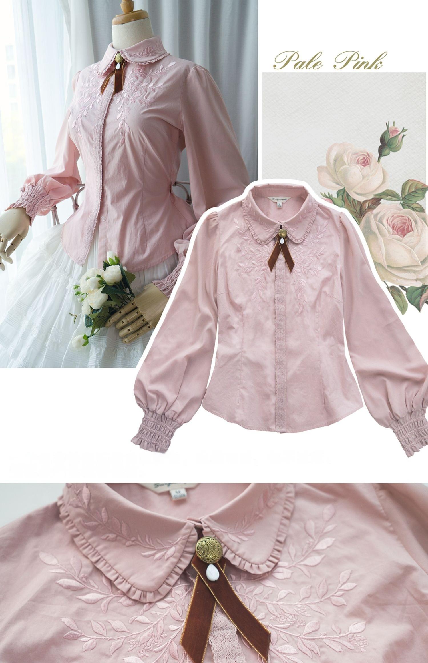 Surface Spell - Ship to Wonderland - Classic Lolita Shirt With Vine Embroidery/Brooch