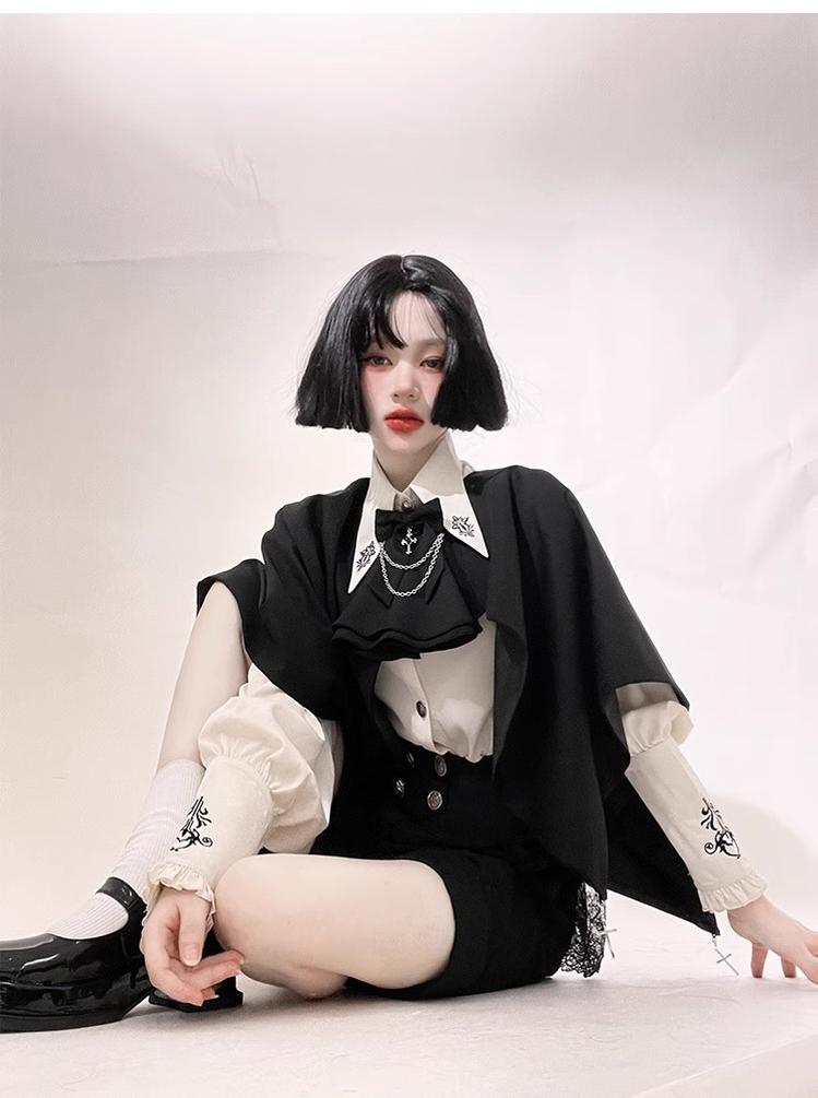 CastleToo - Night Raven Magic - Ouji Lolita Dress Set, Suspender Shorts & Cape