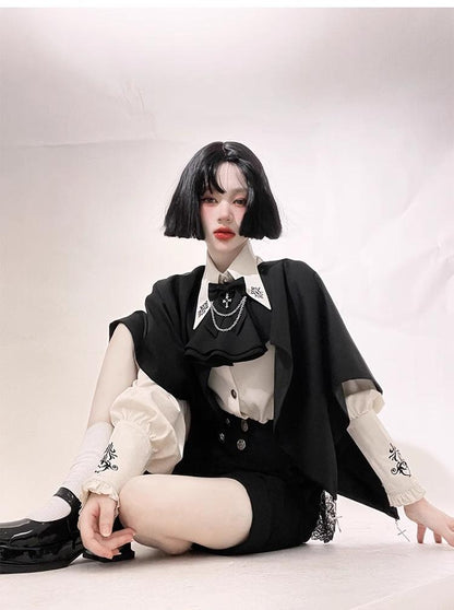 CastleToo - Night Raven Magic - Ouji Lolita Dress Set, Suspender Shorts & Cape