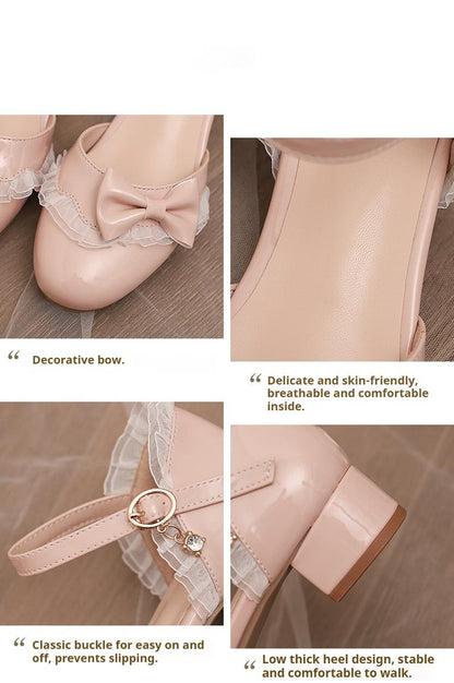 Yana - Sweet Lolita Sandal with Low Chunky Heel and Bow Decoration