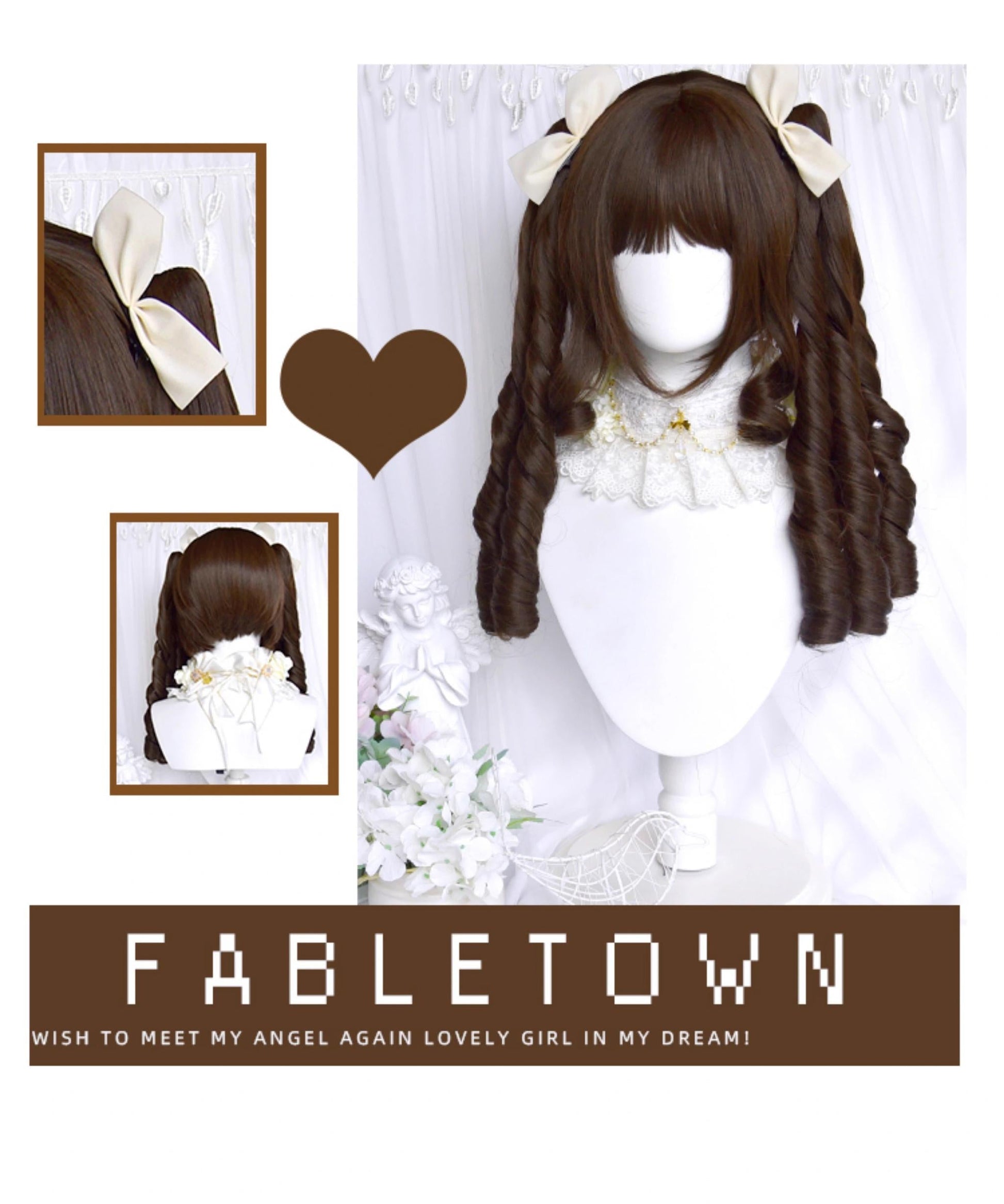 Sinwavy - Fairy Tale Town - Classic Lolita Wig Dark Brown Roman Curly Double Ponytail Wig