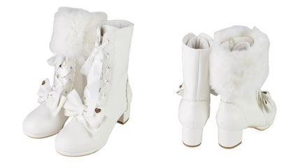 Sheep Puff - Snowy Mochi - Kawaii Lolita Winter Boots, Detachable Fur Trim