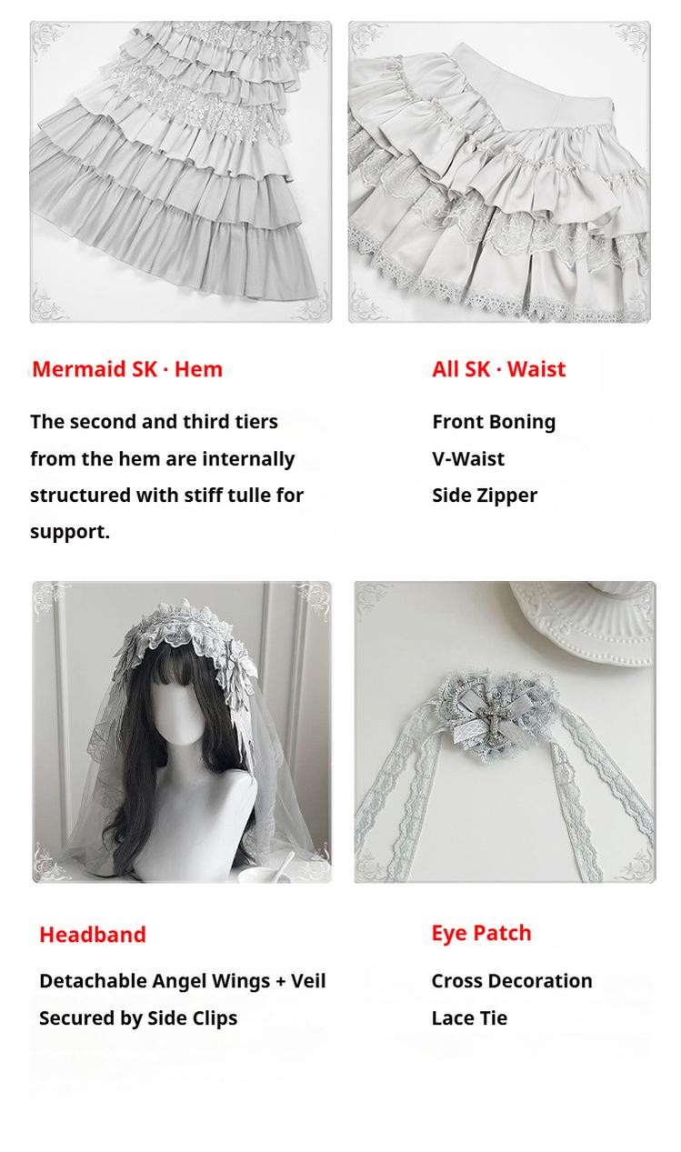 With PUJI - Letter and Poetry ﾂｷ Humanoid Robot - Silver Gothic Lolita Mermaid Skirt Set