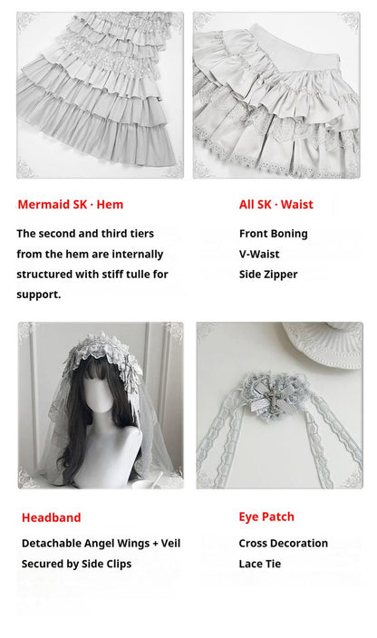 With PUJI - Letter and Poetry ﾂｷ Humanoid Robot - Silver Gothic Lolita Mermaid Skirt Set