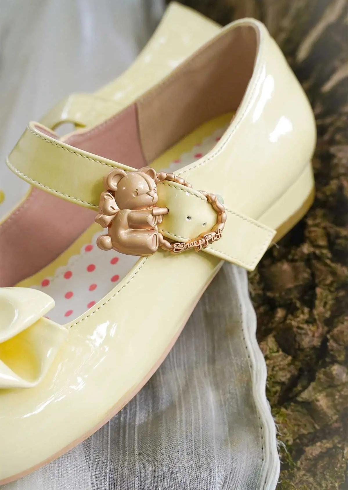 Sheep Puff - Hug Bear - Sweet Lolita Heel Shoes Bear Metal Buckle Bow Shoes