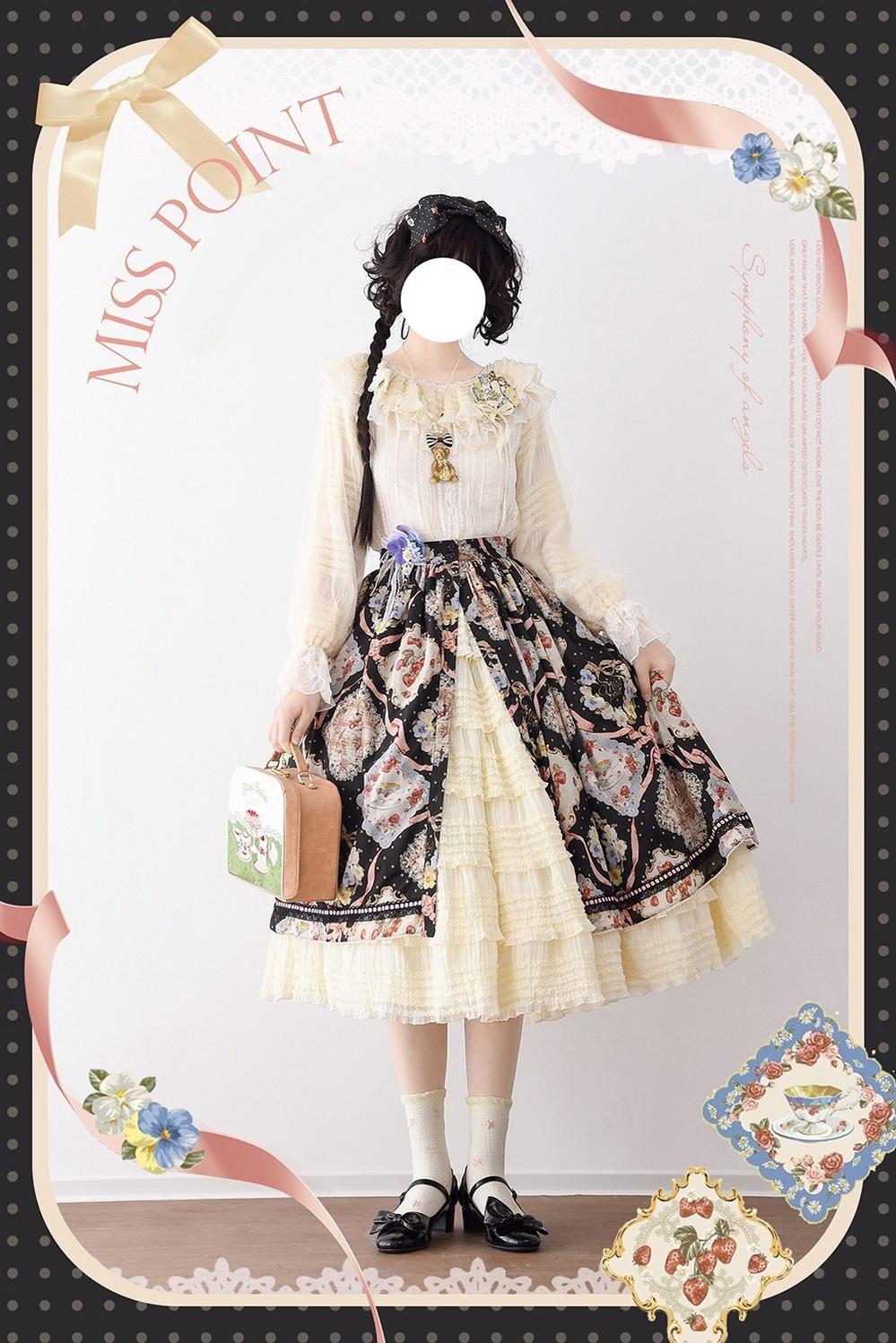 Miss Point - Cat Rose Tea - Sweet Lolita Skirt with Cute Prints Customized Size