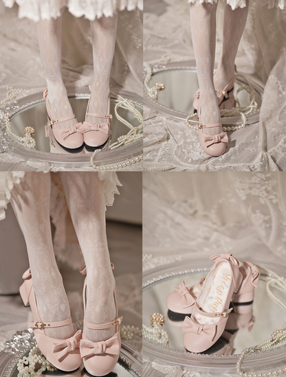 Sheep Puff - Elegant Lolita Bownot Retro High Heel Shoes