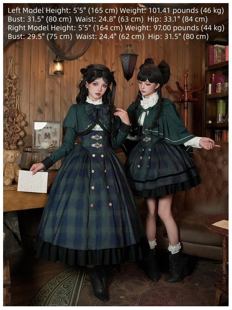 With PUJI - Berlin Souvenir - Plaid Preppy Style Lolita Bust Supporting JSK Outfit