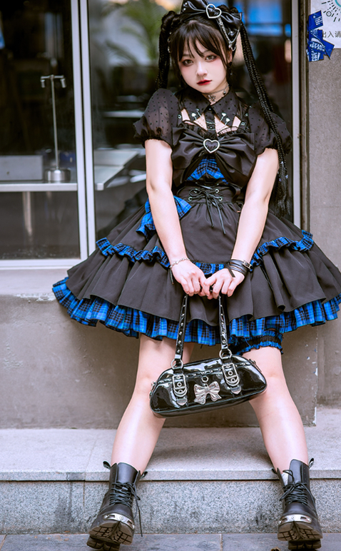 Alice Girl - Gothic Lolita Dress Blue Plaid Jumper Dress