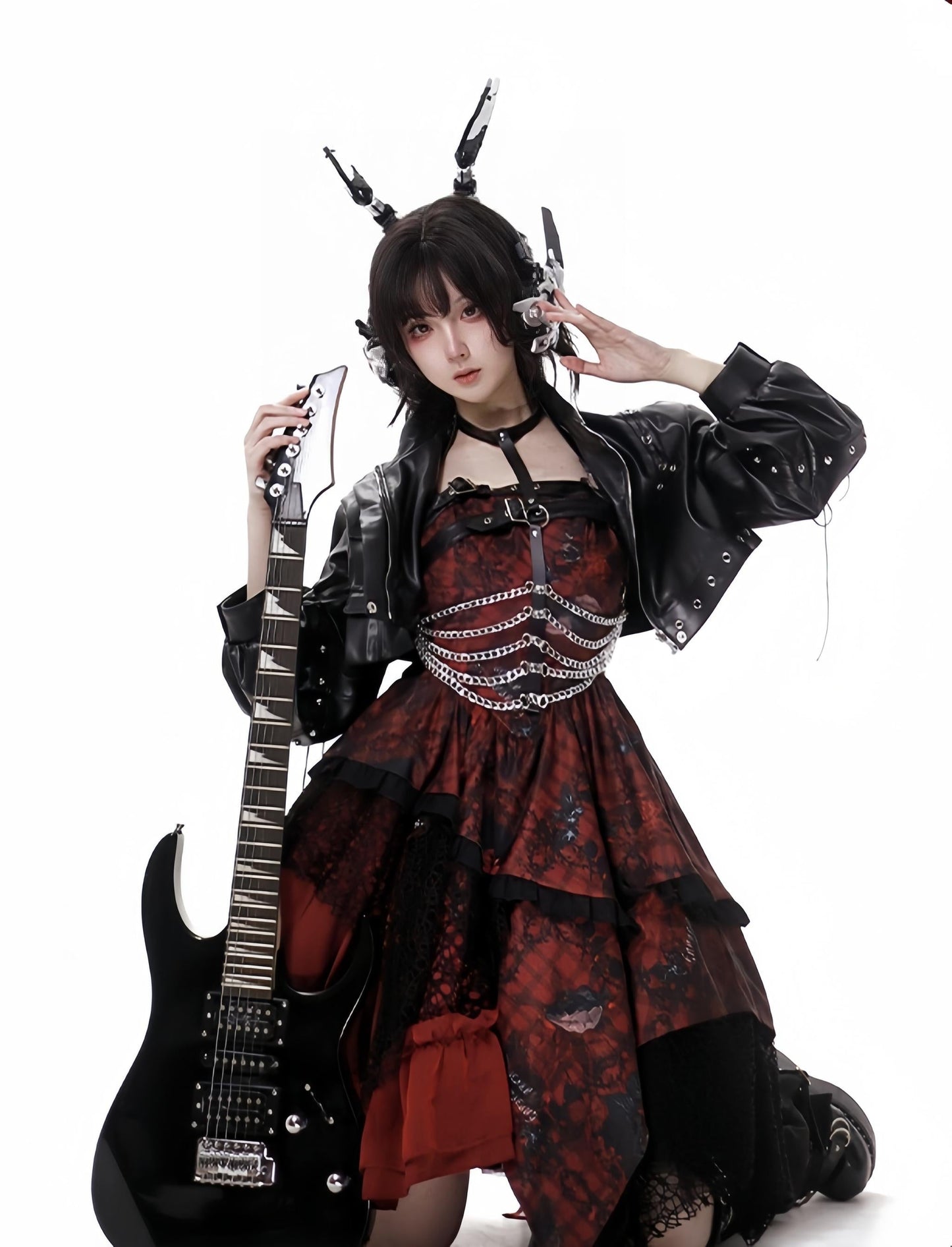 YingLuoFu - Bleeding Strawberry - Gothic Lolita JSK Dress With Jacket/Rib Chain Accessory