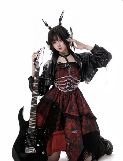 YingLuoFu - Bleeding Strawberry - Gothic Lolita JSK Dress With Jacket/Rib Chain Accessory