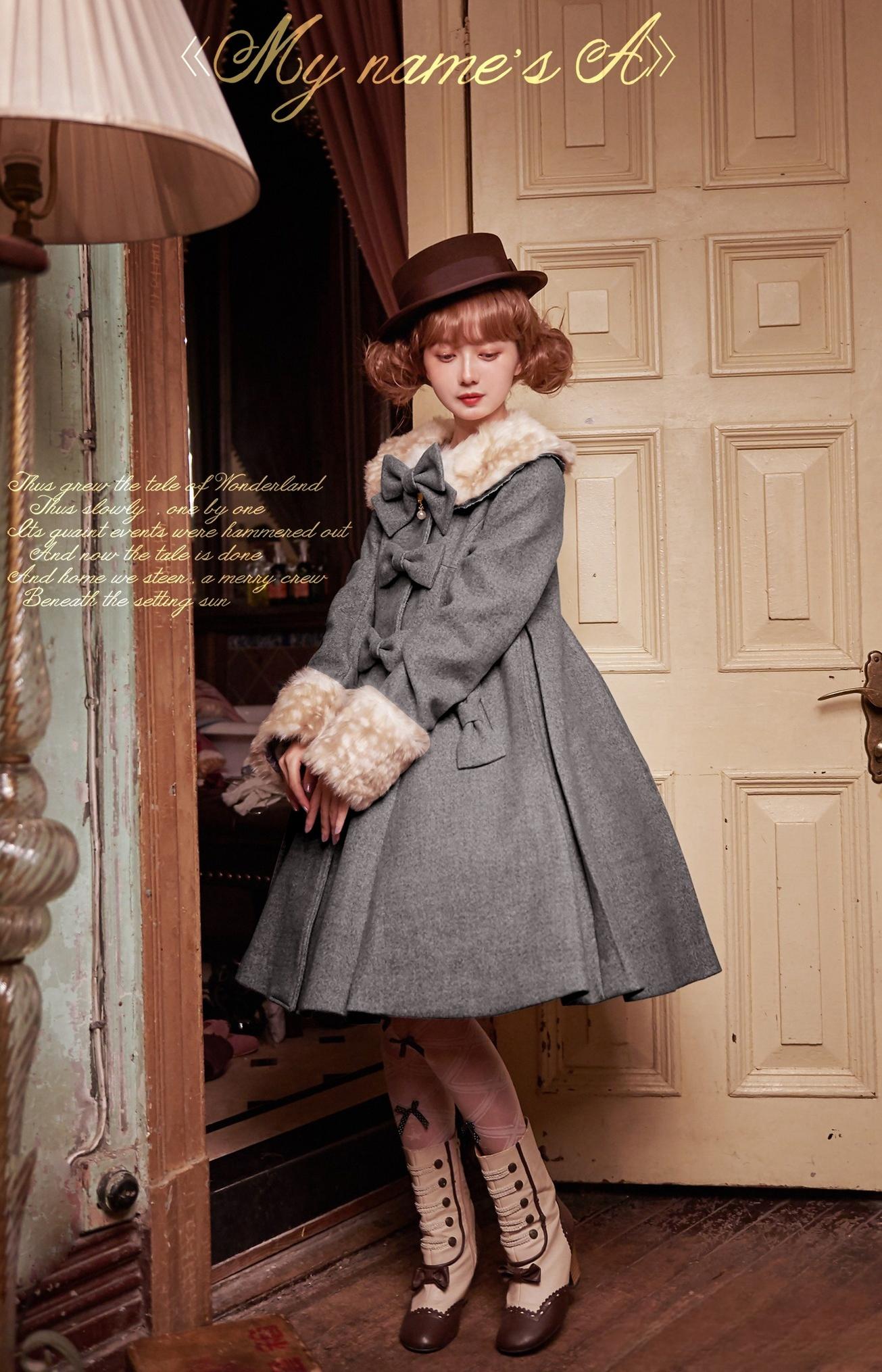 Unideer - Winter Lolita Coat Wool Bow Overcoat