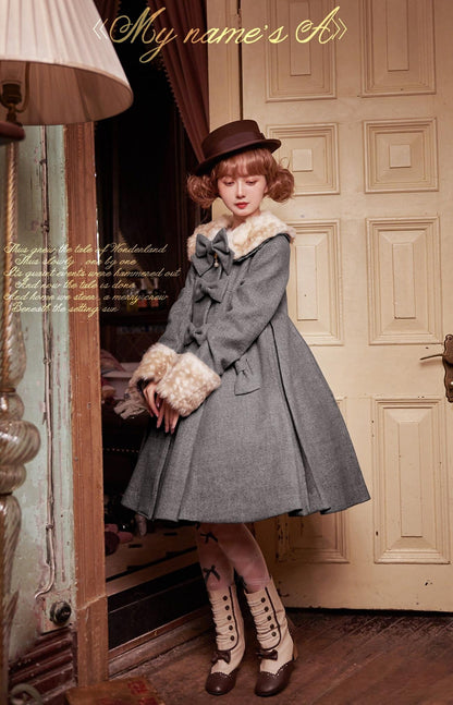 Unideer - Winter Lolita Coat Wool Bow Overcoat