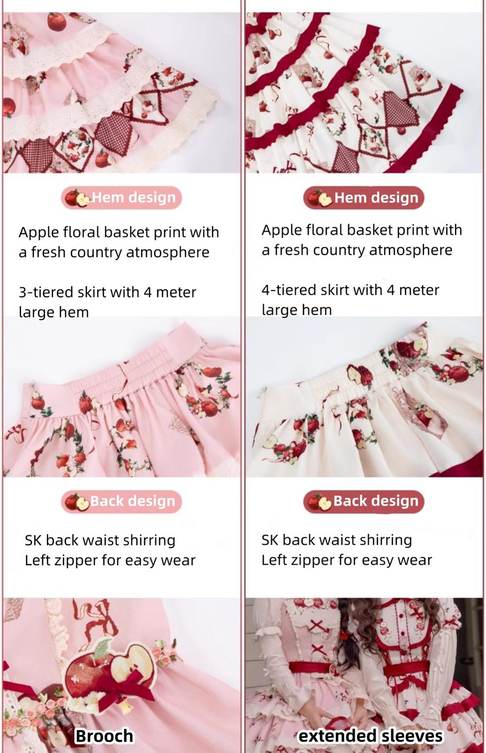 With PUJI - Apple Orchard - Country Lolita SK Embroidered Twins Lolita Top Skirt