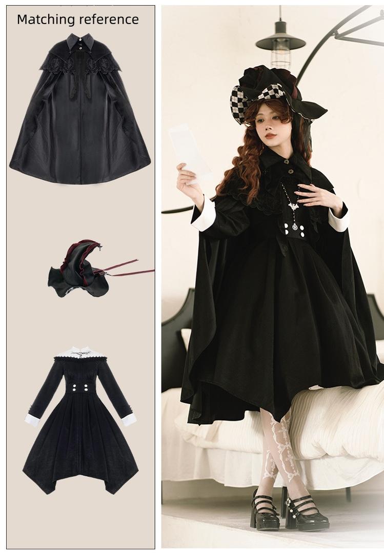 With Puji - Pilgrim - Black Gothic Lolita Cape, Detachable 2-Piece