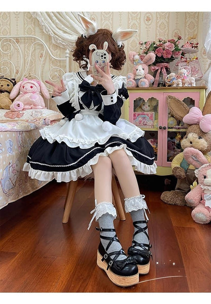 Hua Nai Cat - Sweet Cotton Lolita Socks Mid-Calf Socks with Lace and Bow