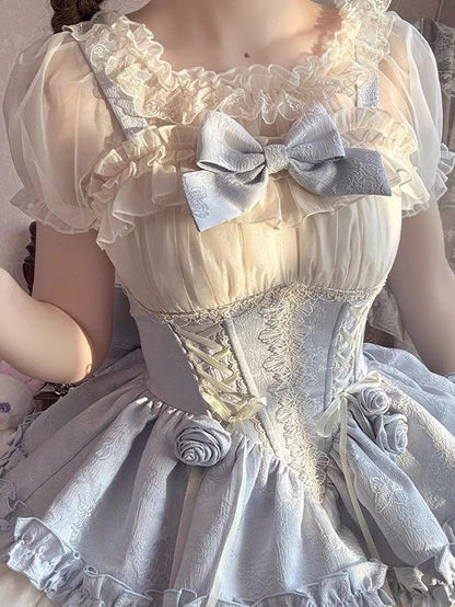 ZhiJinYuan - Daily Lolita Shirt Short Sleeve Sheer Mesh Off-Shoulder Blouse