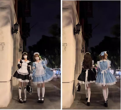 Daydream Whisper - Dream Doll - Plus Size Maid Lolita OP Suit Black and Blue Dress