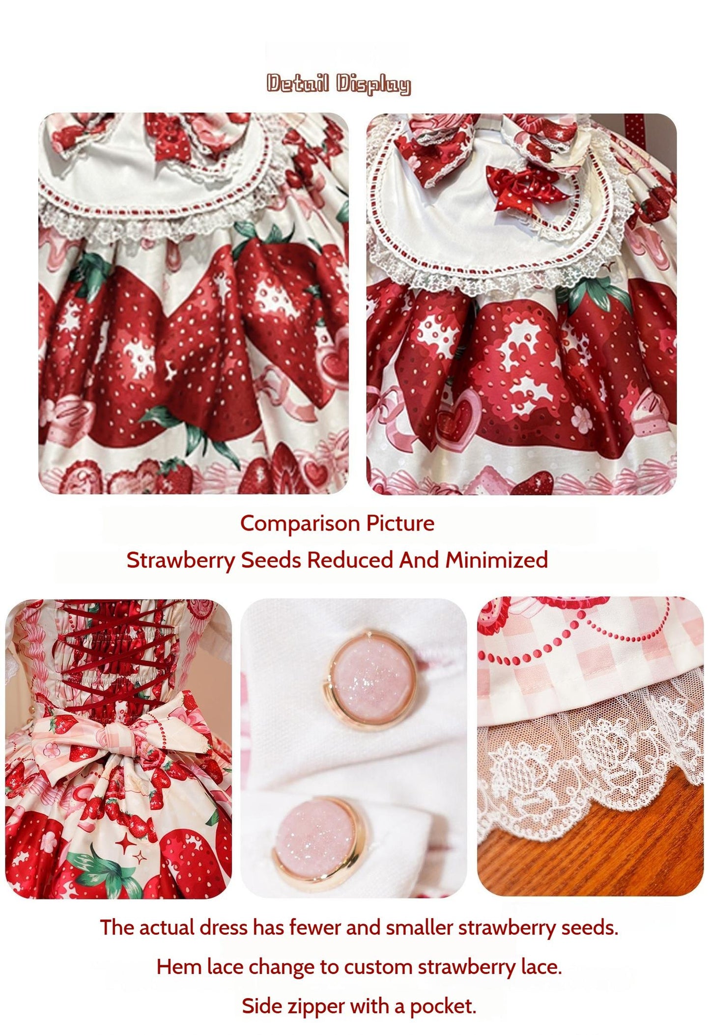 Mengfuzi - Strawberry - Sweet Lolita OP and JSK with Strawberry Print