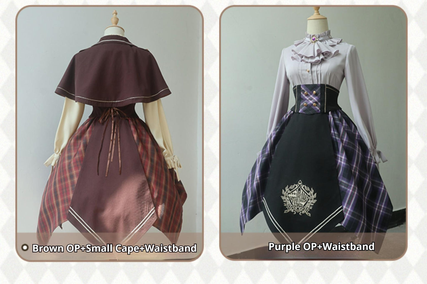 Forest Fluorescent Carps - Queen's Game - Military Lolita OP, Ouji Plaid Lolita Dress Set