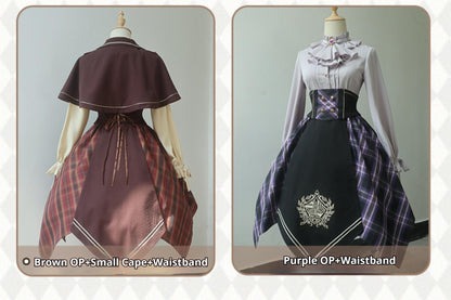 Forest Fluorescent Carps - Queen's Game - Military Lolita OP, Ouji Plaid Lolita Dress Set