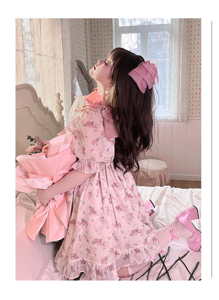 Yingtang - Plus Size Lolita Floral Print Lolita Dress