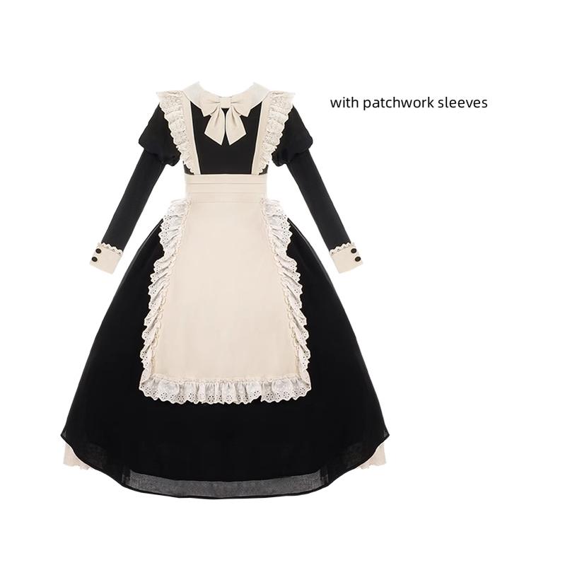 With PUJI - Kiss Kiss - Vintage Lolita OP Dress Maid Lolita Apron Dress