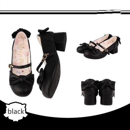 Sheep Puff - Elegant Lolita Bownot Retro High Heel Shoes