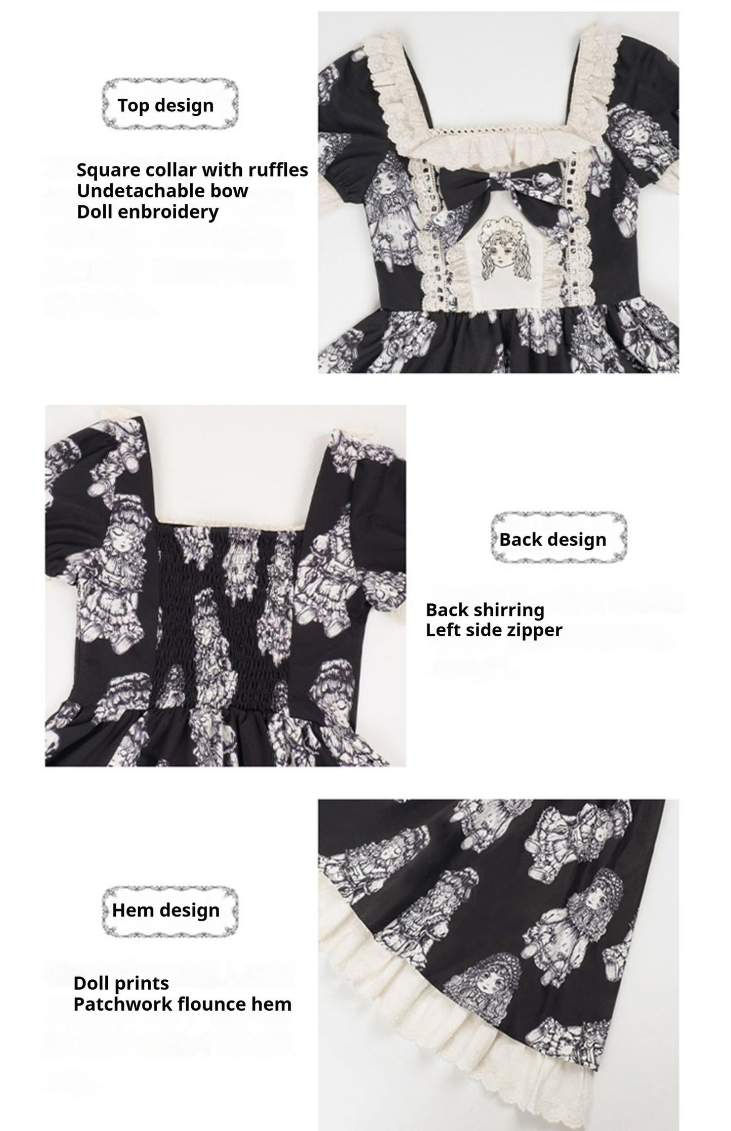 With PUJI - Doll Night - Vintage Twin Lolita OP Dress Embroidered Doll Dress