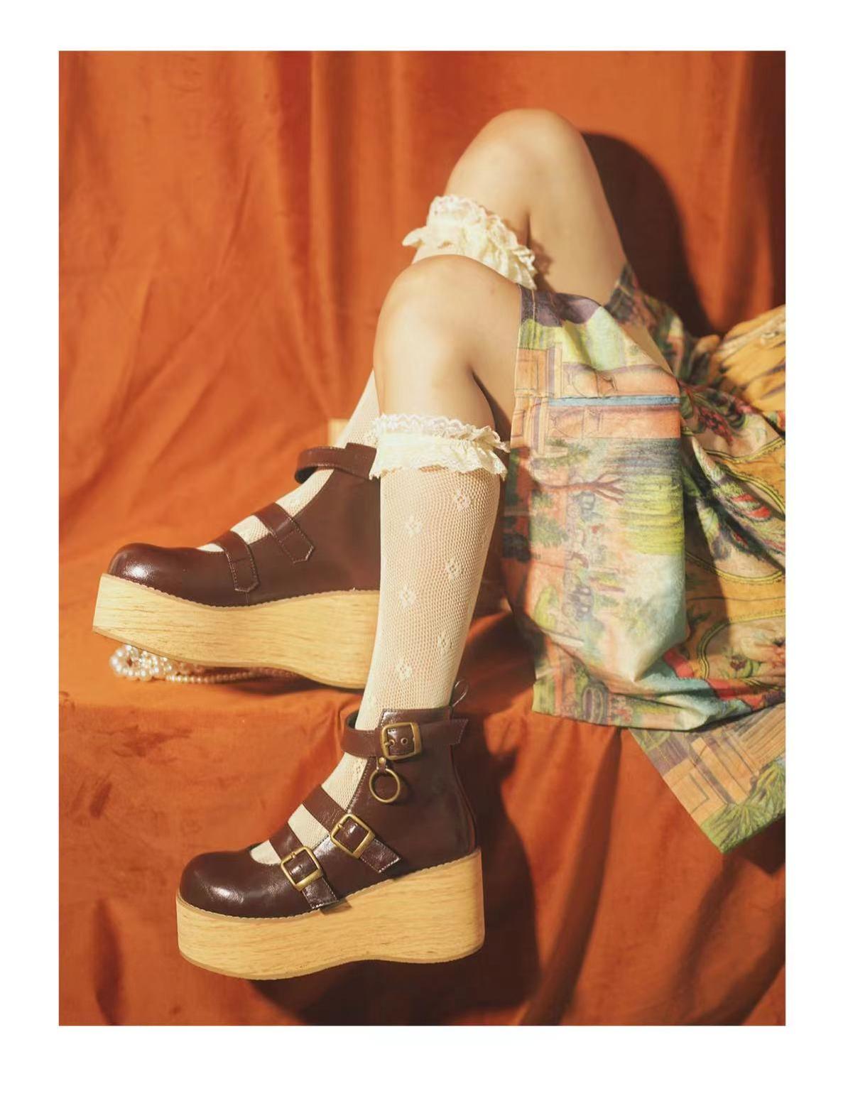 MODO - Retro Lolita Platform Shoes Round Toe Thick Sole