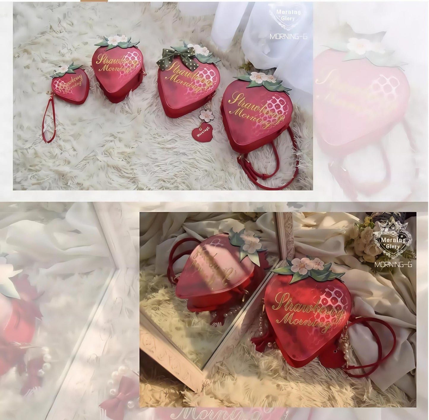 Morning Glory - A Strawberry - Sweet Lolita Crossbody Bag Strawberry Printed Handbag